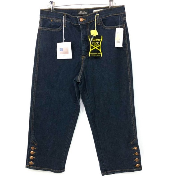 NYDJ Women's Size 18 Capri Jeans Tummy Tuck Dark Blue Button Detail NWT - Picture 1 of 5